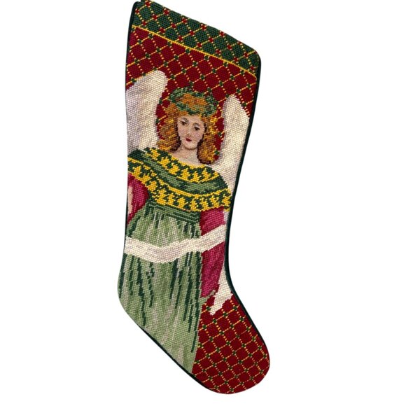 Angel Needlepoint Christmas Stocking Old World Vintage Holiday Decor - Picture 11 of 11